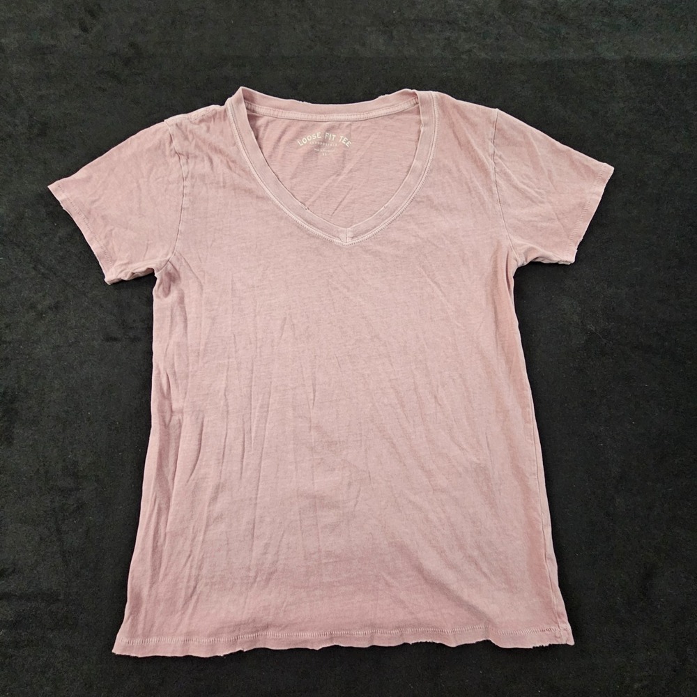 Aeropostale Pink Short Sleeve Cotton Loose Fit V-Neck T-Shirt Women's XS